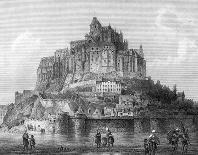Mont Saint-Michel vers 1860, gravure de Ludwig Robock